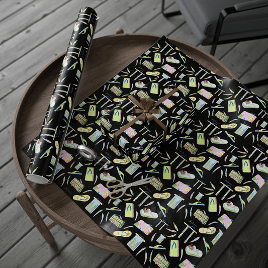 Flip Flop Pattern on Black (Beachy Gift Wrap) by artist Marie Frederique