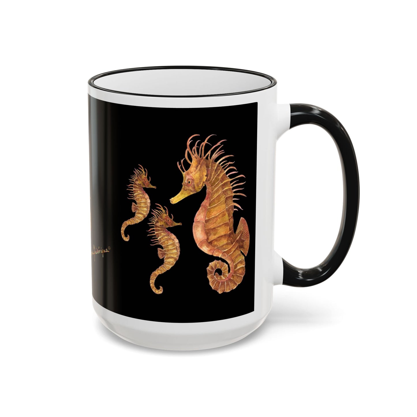 Seahorse Pod Accent Rim Mug – 11oz/15oz by artist Marie Frederique