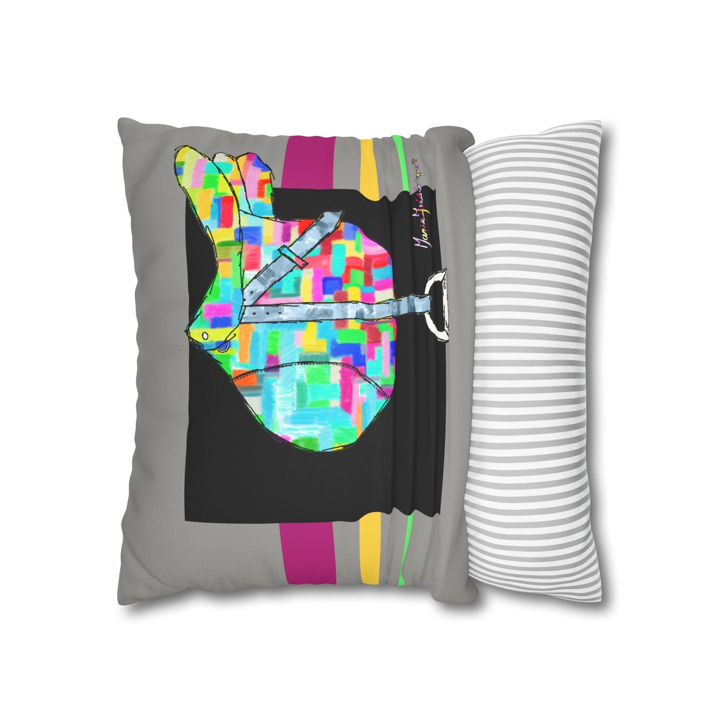 Equestrian Color block Saddle, Faux Suede Pillow cover by artist Marie Frederique