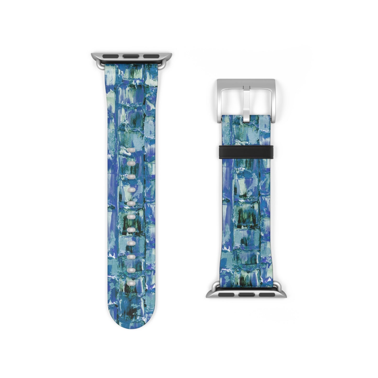 Abstract Series, Fun Blue & White toned pallet knife faux leather Watch Band by artist Marie Frederique