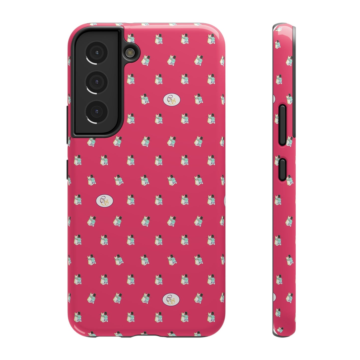 CTS Pink - repeat pattern boy and dog, Impact-Resistant Phone Cases by artist Marie Frederique