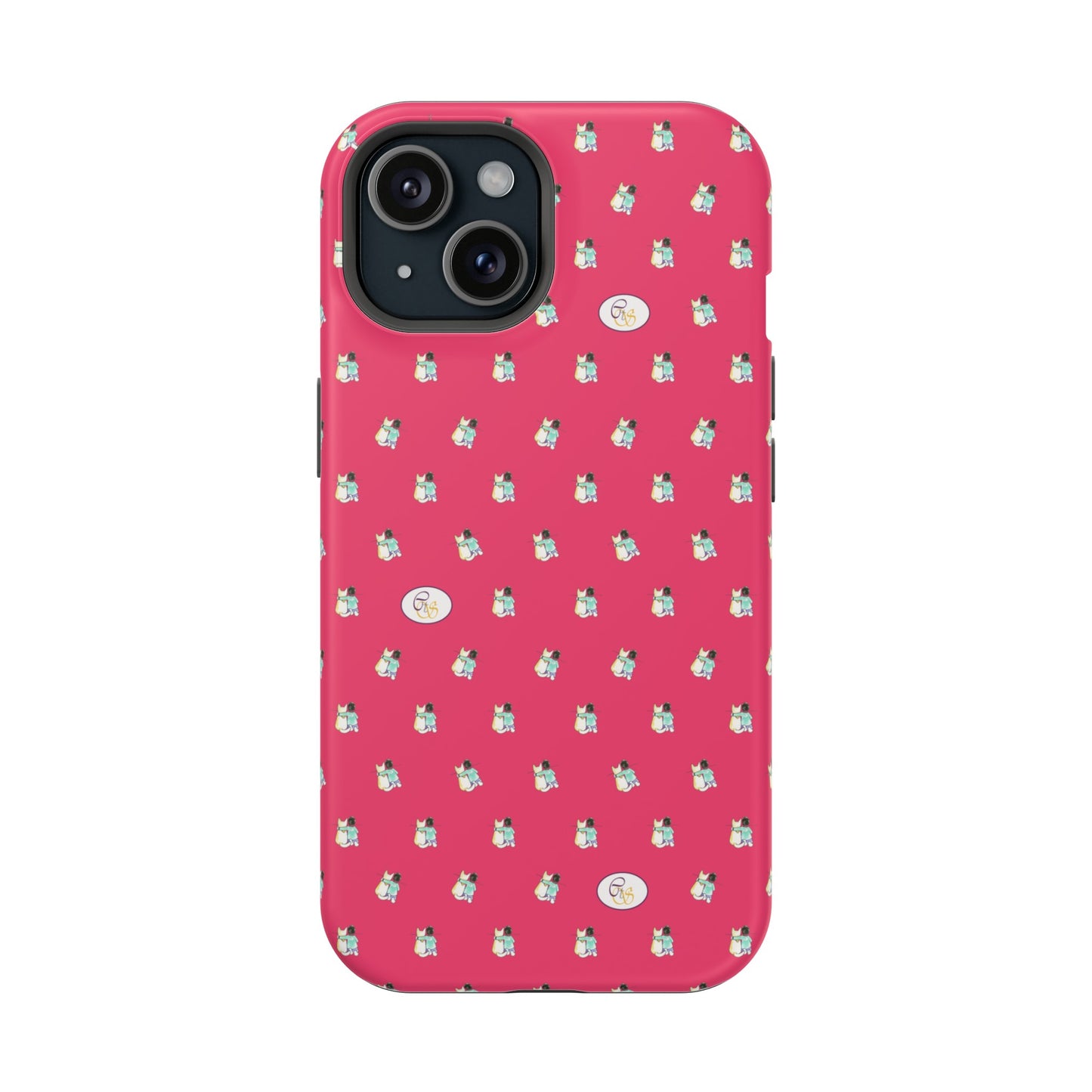 CTS Pink - repeat pattern boy and dog, Impact-Resistant Phone Cases by artist Marie Frederique