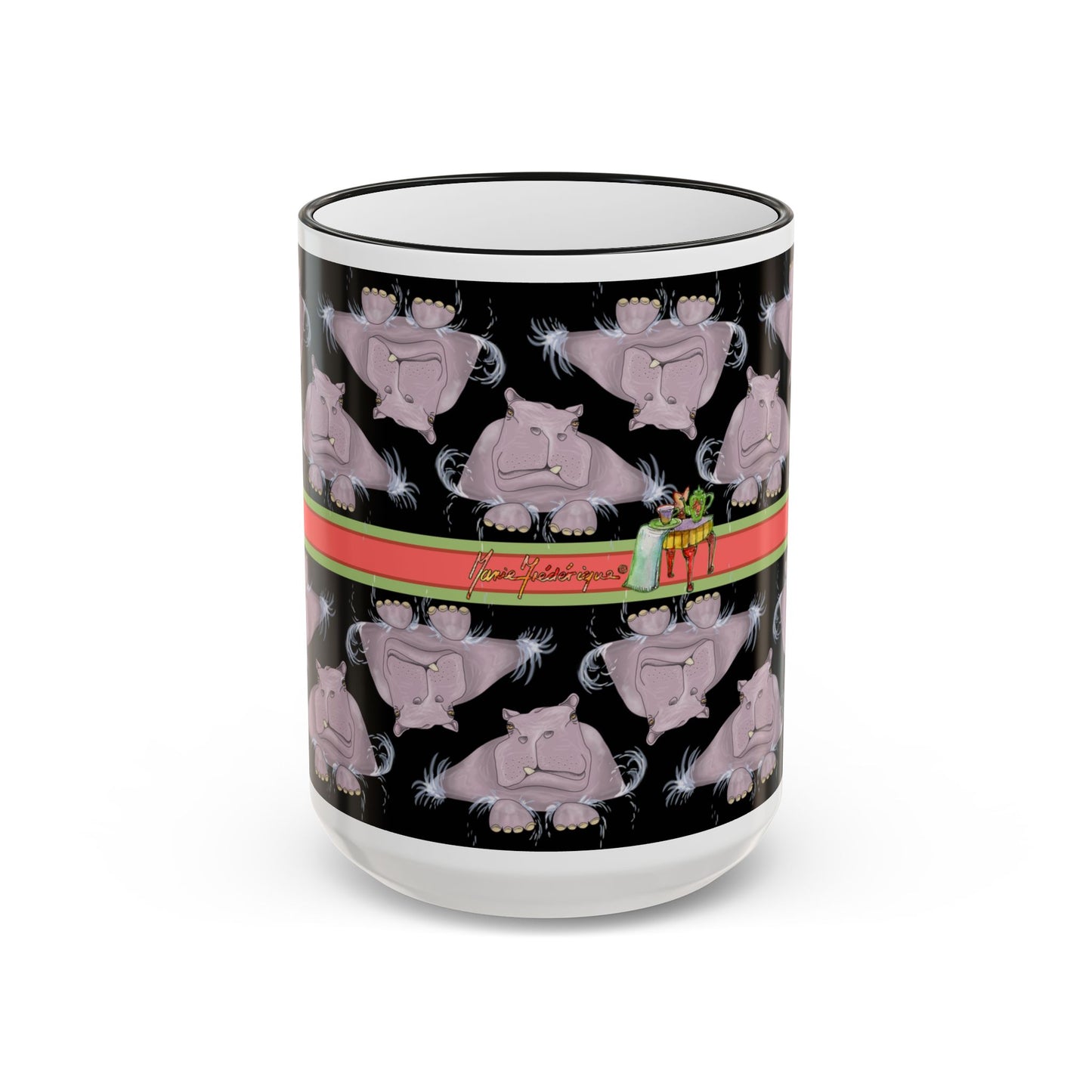 Hippo Repeat Design Gift Mug (11oz/15oz) by artist Marie Frederique