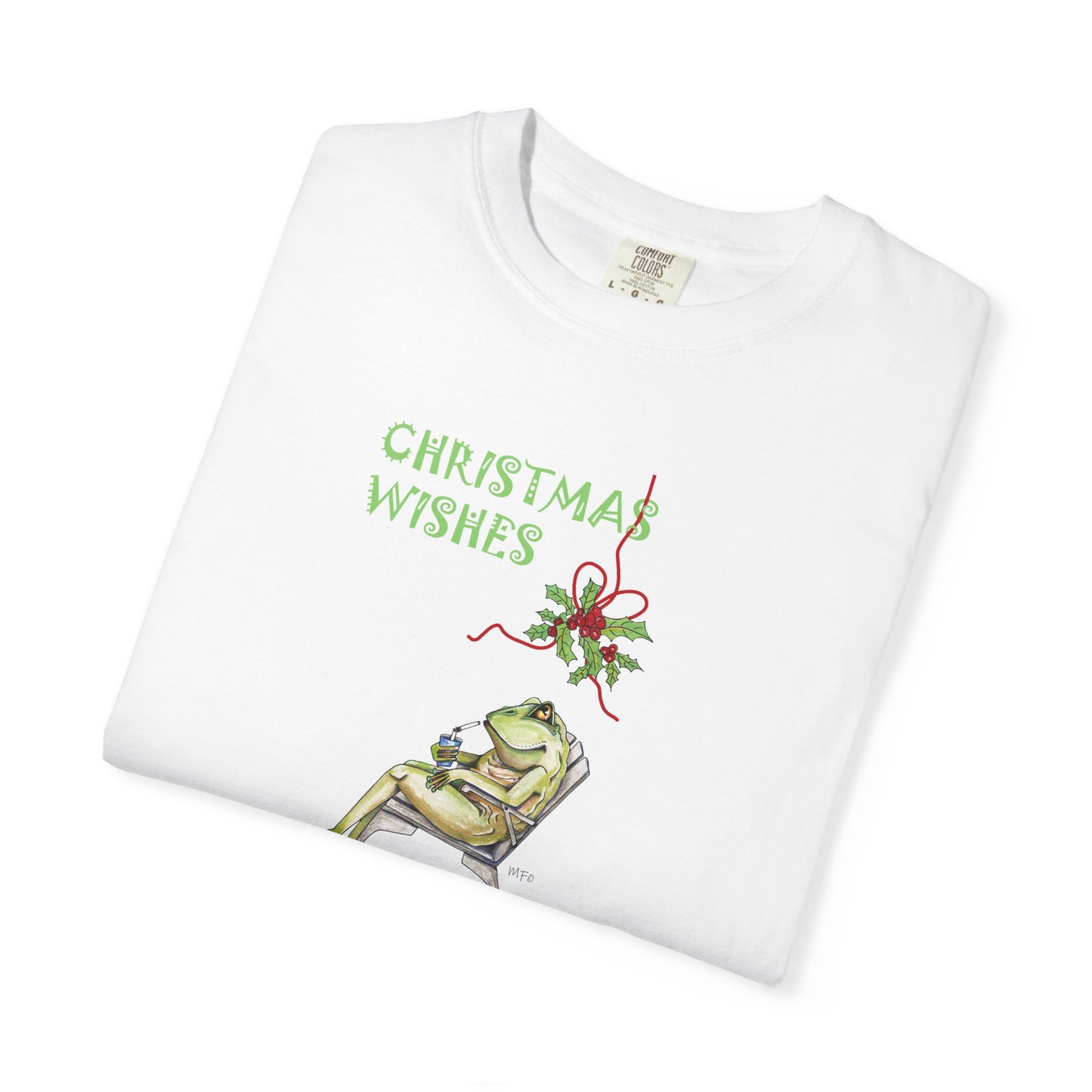 Christmas Wishes, Frenchie Frog T-Shirt by artist Marie Frederique