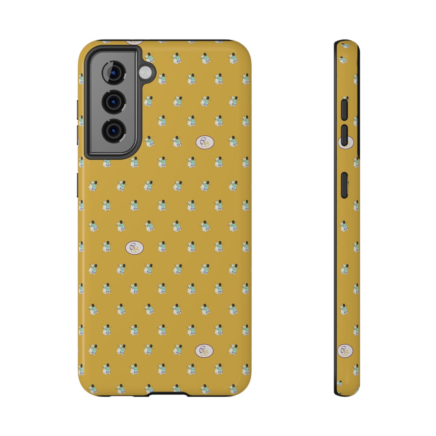 CTS Gold - repeat pattern boy and dog, Impact-Resistant Phone Cases by artist Marie Frederique