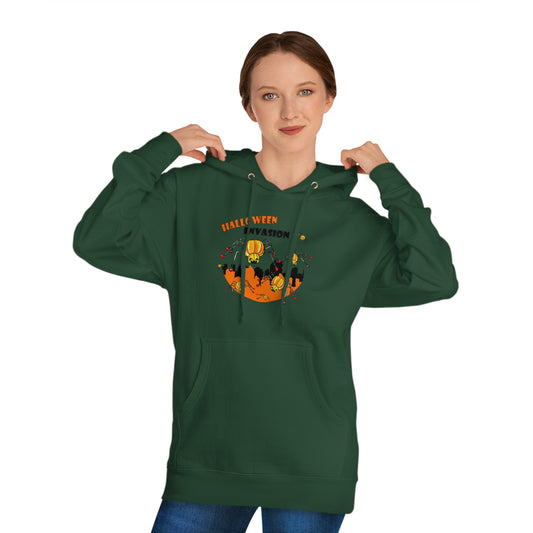 Halloween Invasion of the Pumpkin Spiders, Unisex Hooded Sweatshirt by artist Marie Frederique