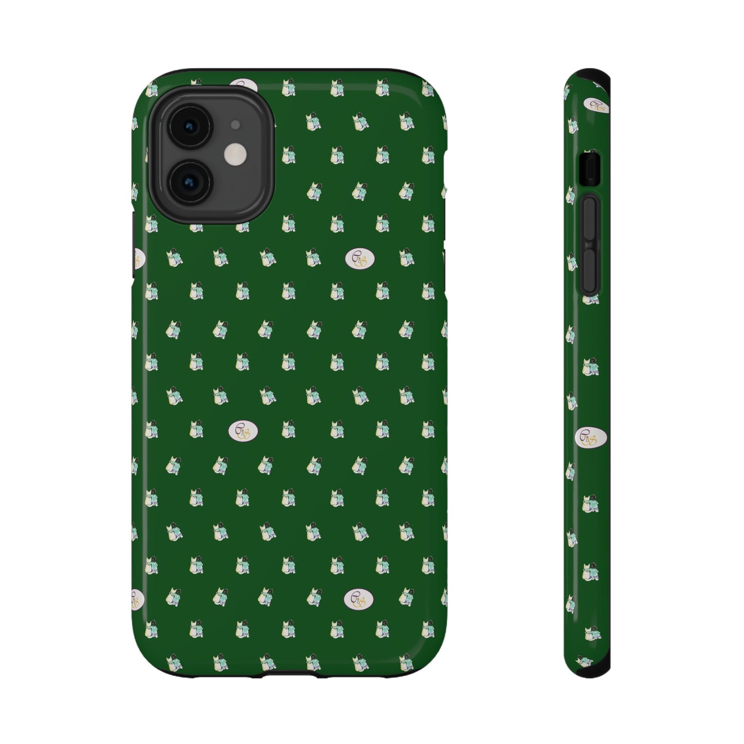 CTS Green - repeat pattern boy and dog, Impact-Resistant Phone Cases by artist Marie Frederique