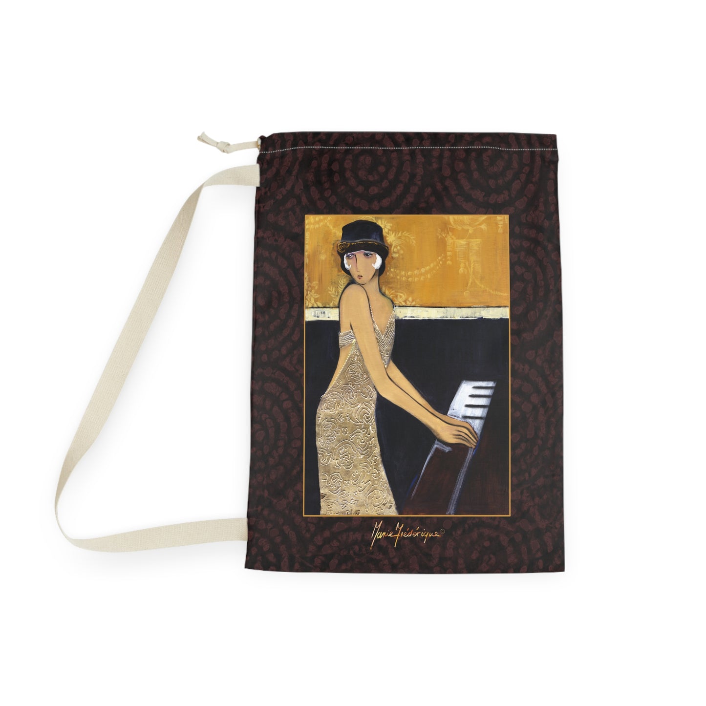 Vintage Jazz Pianist Laundry Bag —Designer Travel & Laundry Storage by artist Marie Frederique