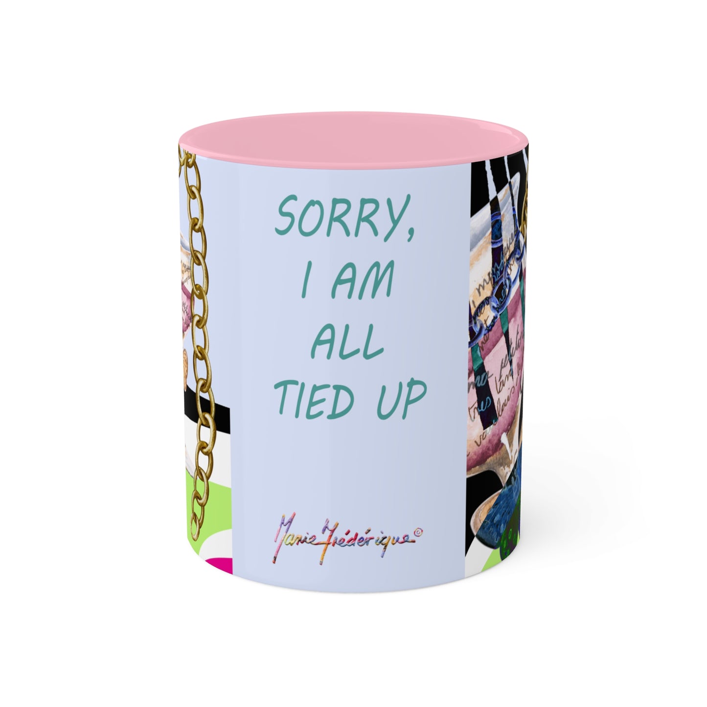 Haute Couture Colorful Mug in 4 color options of Black, Light Green, Light Blue and Pink 11oz By Artist Marie Frederique