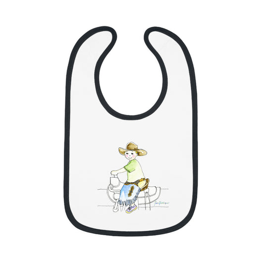 Giddy up Cowboy - Baby Contrast Trim Jersey Bib By Artist Marie Frederique