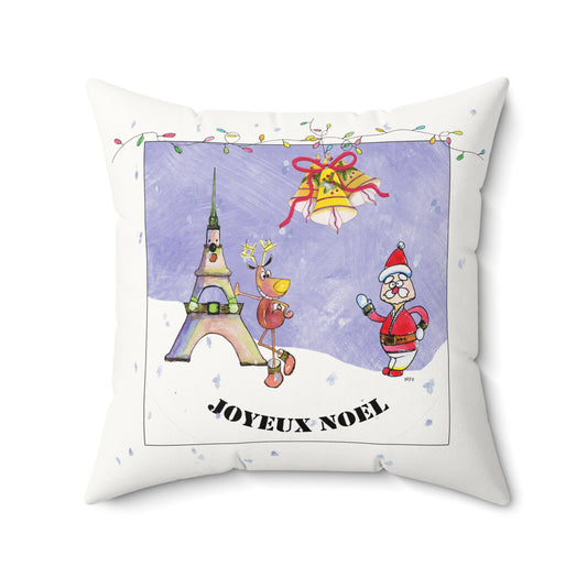 Joyeux Noel Festive Faux Suede Pillow by artist Marie Frederique