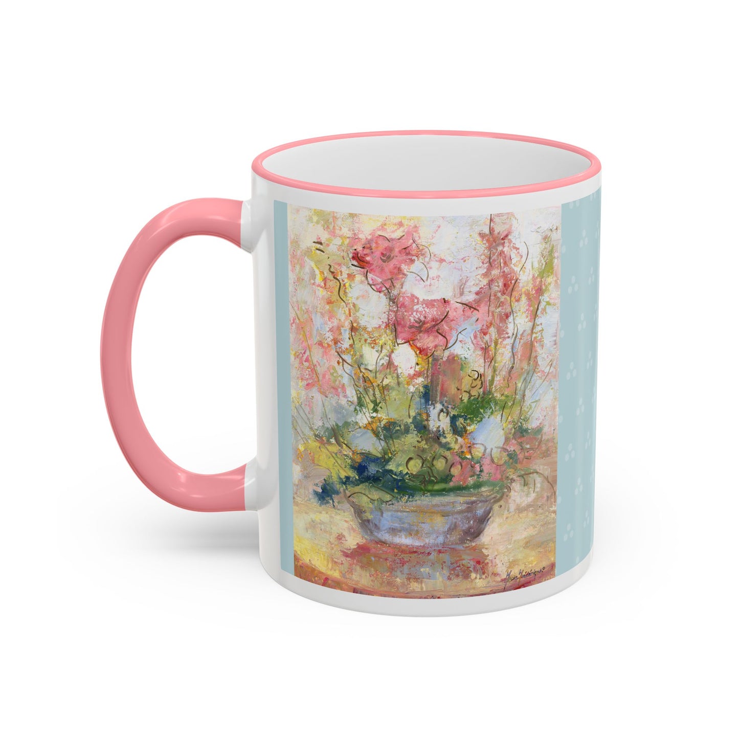 Floral Watercolor Accent Rim Mug — Pastel Bouquet Coffee Cup (11oz & 15oz) by artist Marie Frederique
