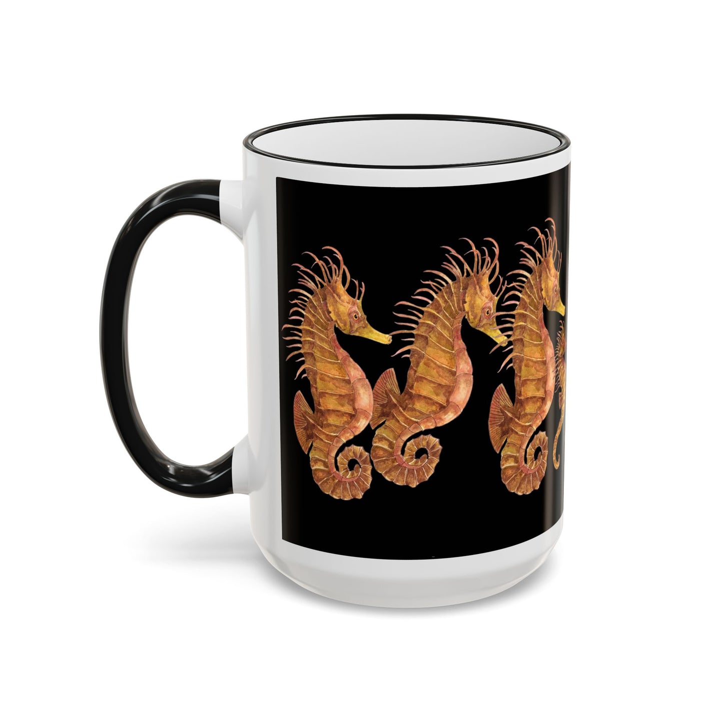 Seahorse Pod Accent Rim Mug – 11oz/15oz by artist Marie Frederique