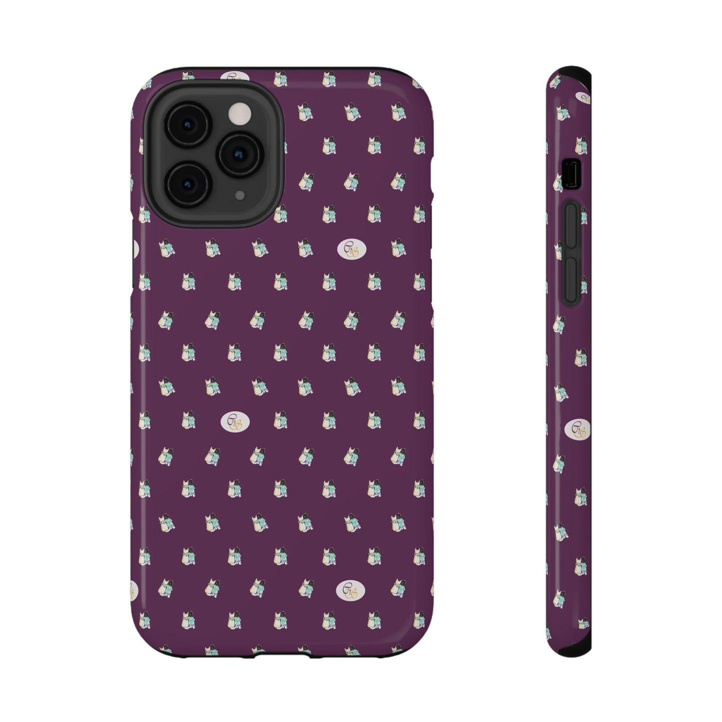 CTS Purple - repeat pattern boy and dog, Impact-Resistant Phone Cases by artist Marie Frederique