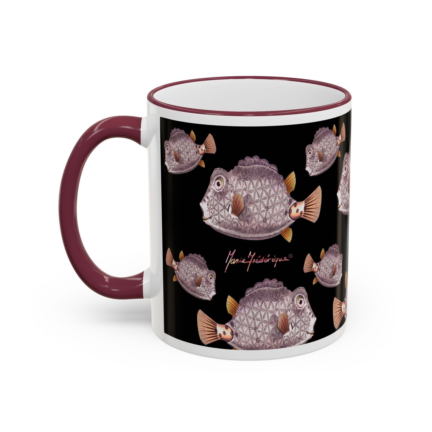 Box Fish Pattern Accent Rim Mug (11oz/15oz) by artist Marie Frederique