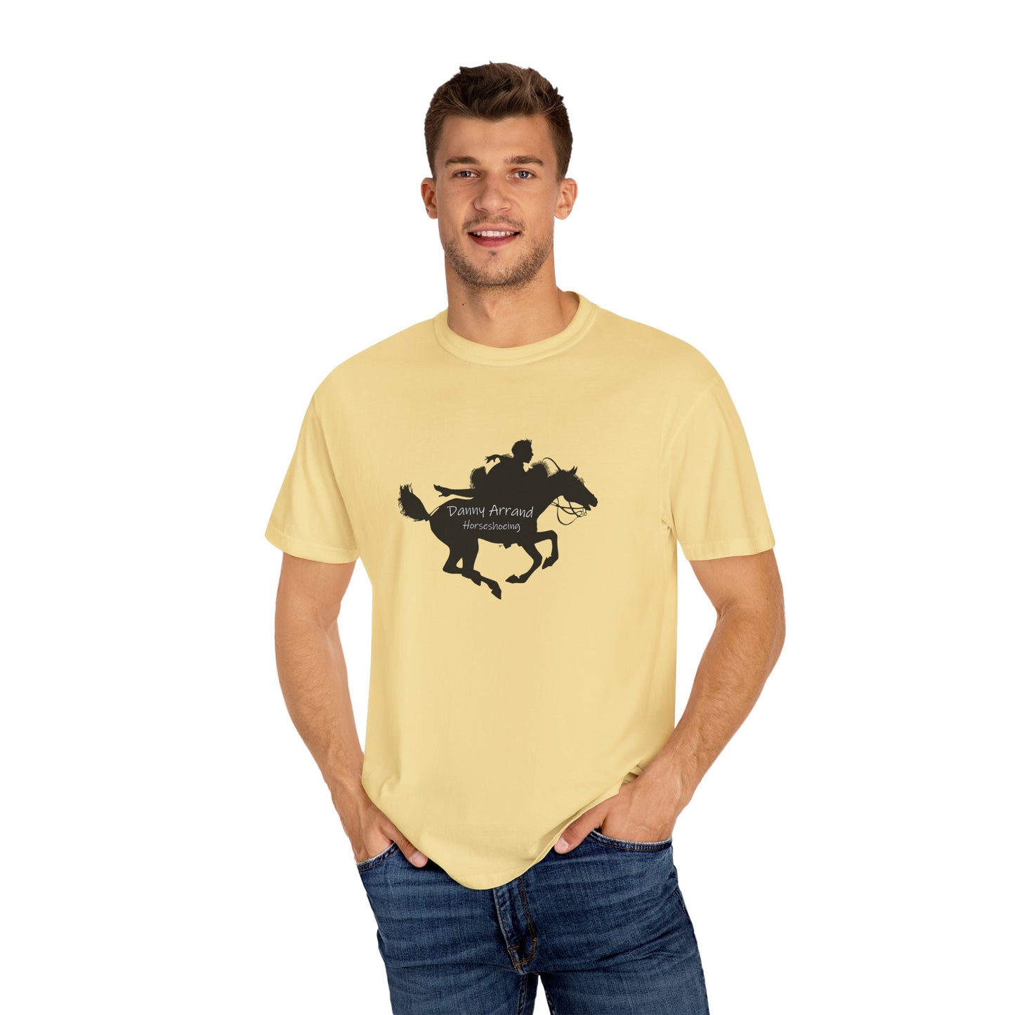 Equestrian Adventure, Runaway couple on a pony - Unisex Garment-Dyed T-Shirt - USA Flag Danny Arrand