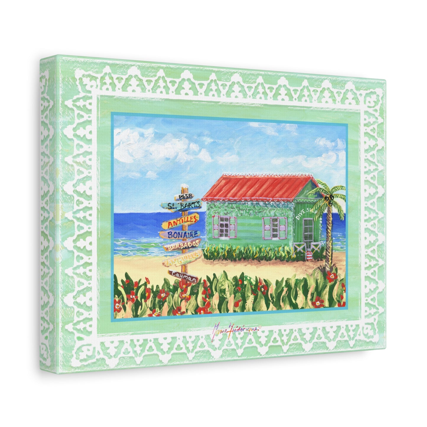 Beach Cabana Canvas Print — Tropical Seaside Wall Art by artist Marie Frederique