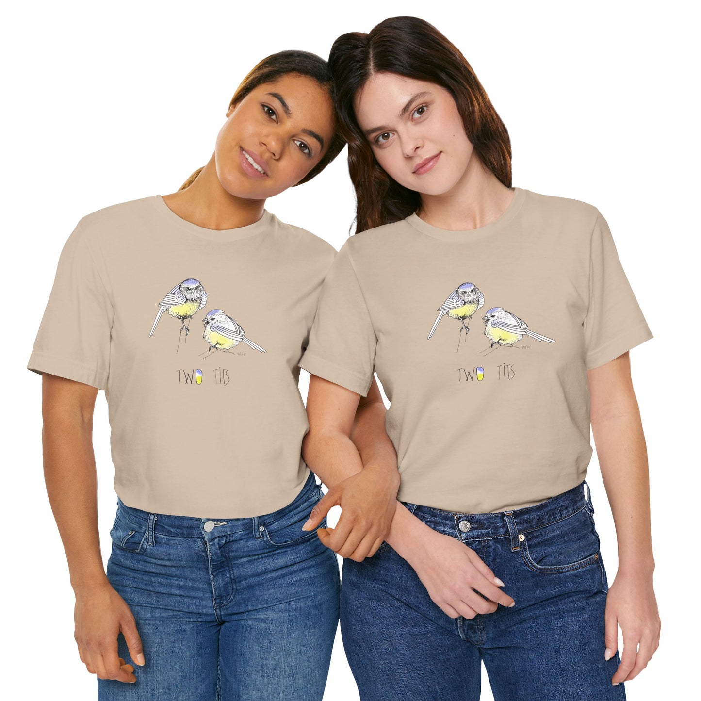 Cute Bird Graphic Tee - "Two Tits" Unisex Jersey Short Sleeve Shirt by artist Marie Frederique