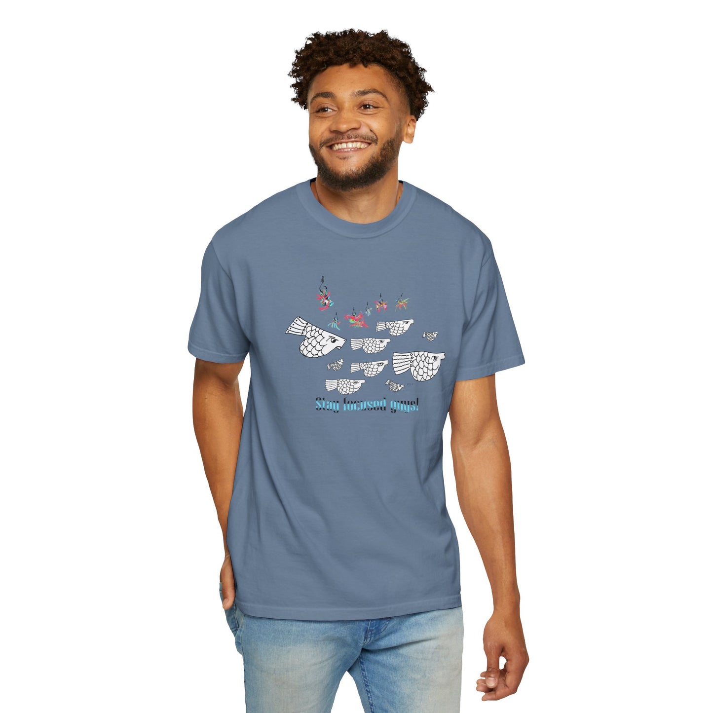 Stay Focused, Fishing Inspirational Graphic Tee by artist Marie Frederique