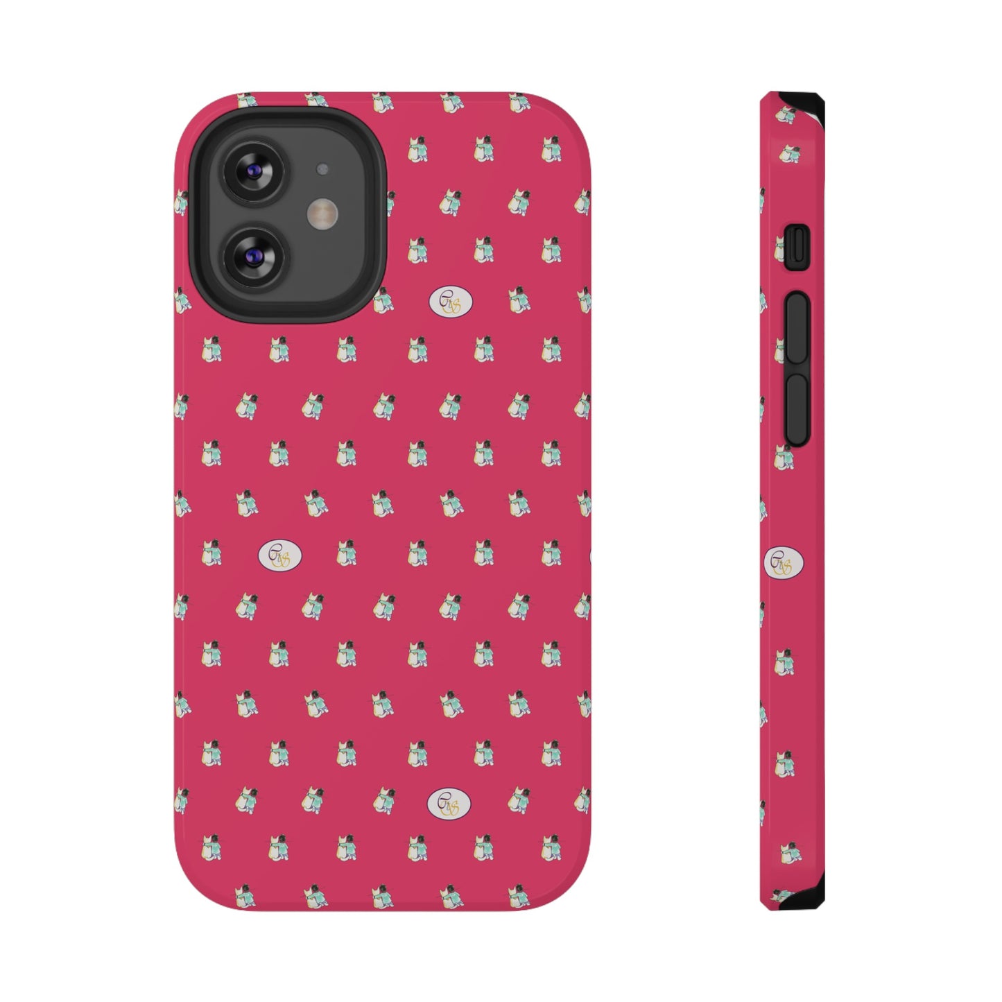 CTS Pink - repeat pattern boy and dog, Impact-Resistant Phone Cases by artist Marie Frederique