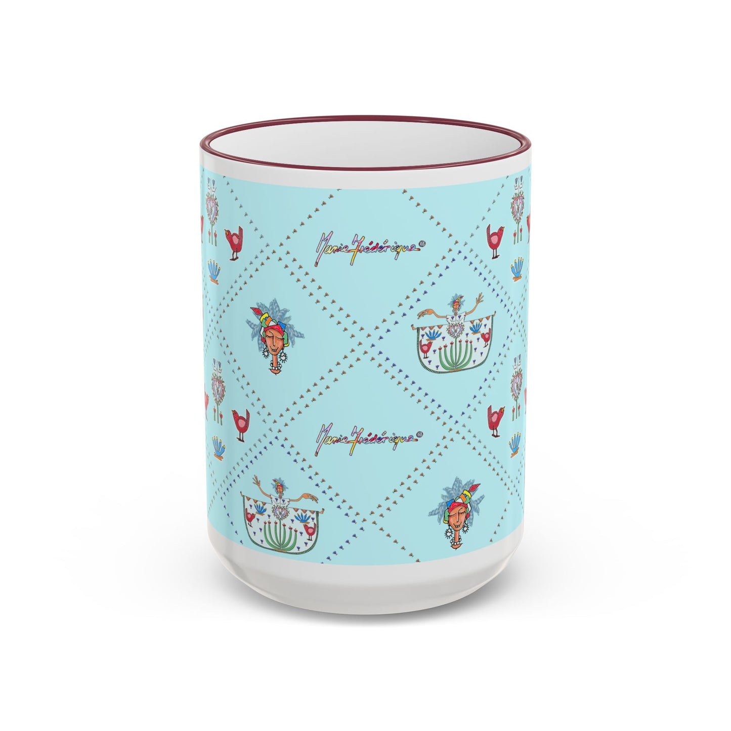Folk with some Chic Mug — Pastel Dancer Teapot Pattern (11oz & 15oz) by artist Marie Frederique
