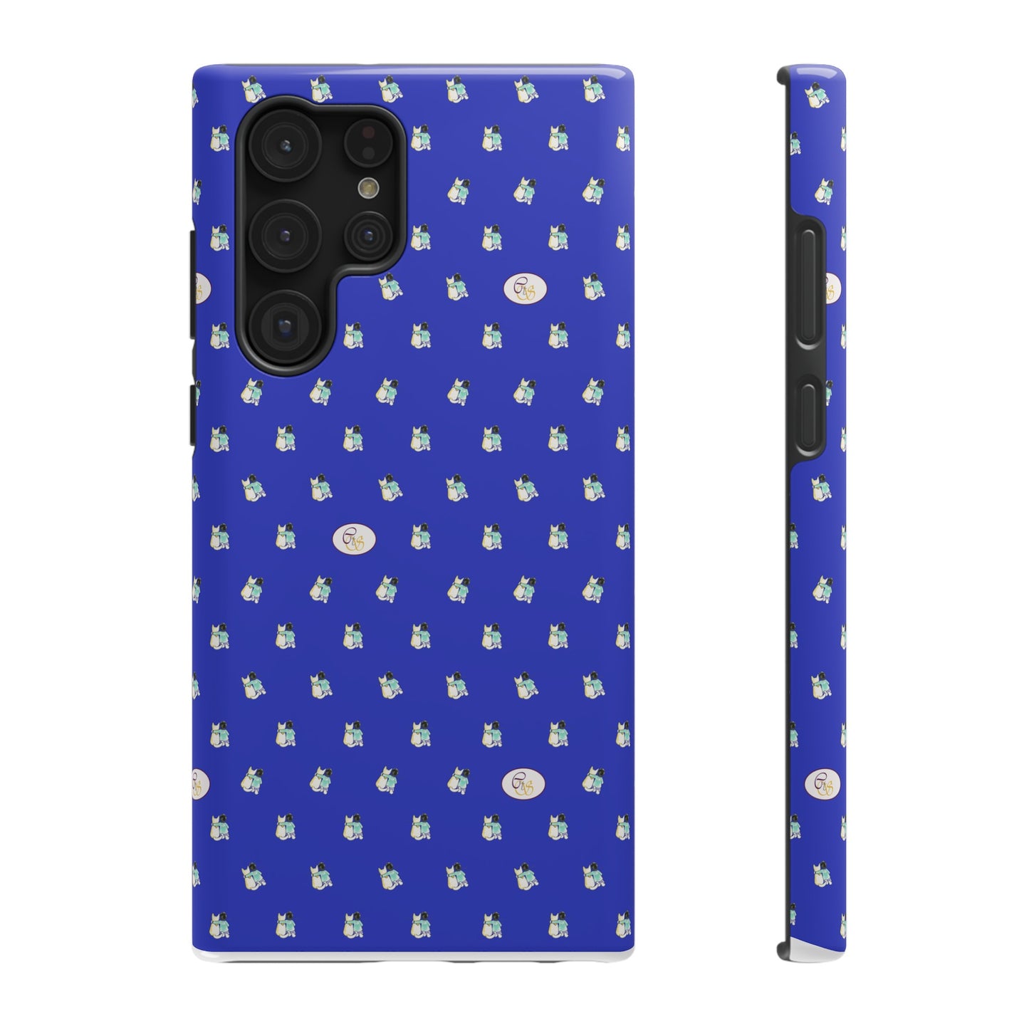 CTS Blue - repeat pattern boy and dog, Impact-Resistant Phone Cases by artist Marie Frederique