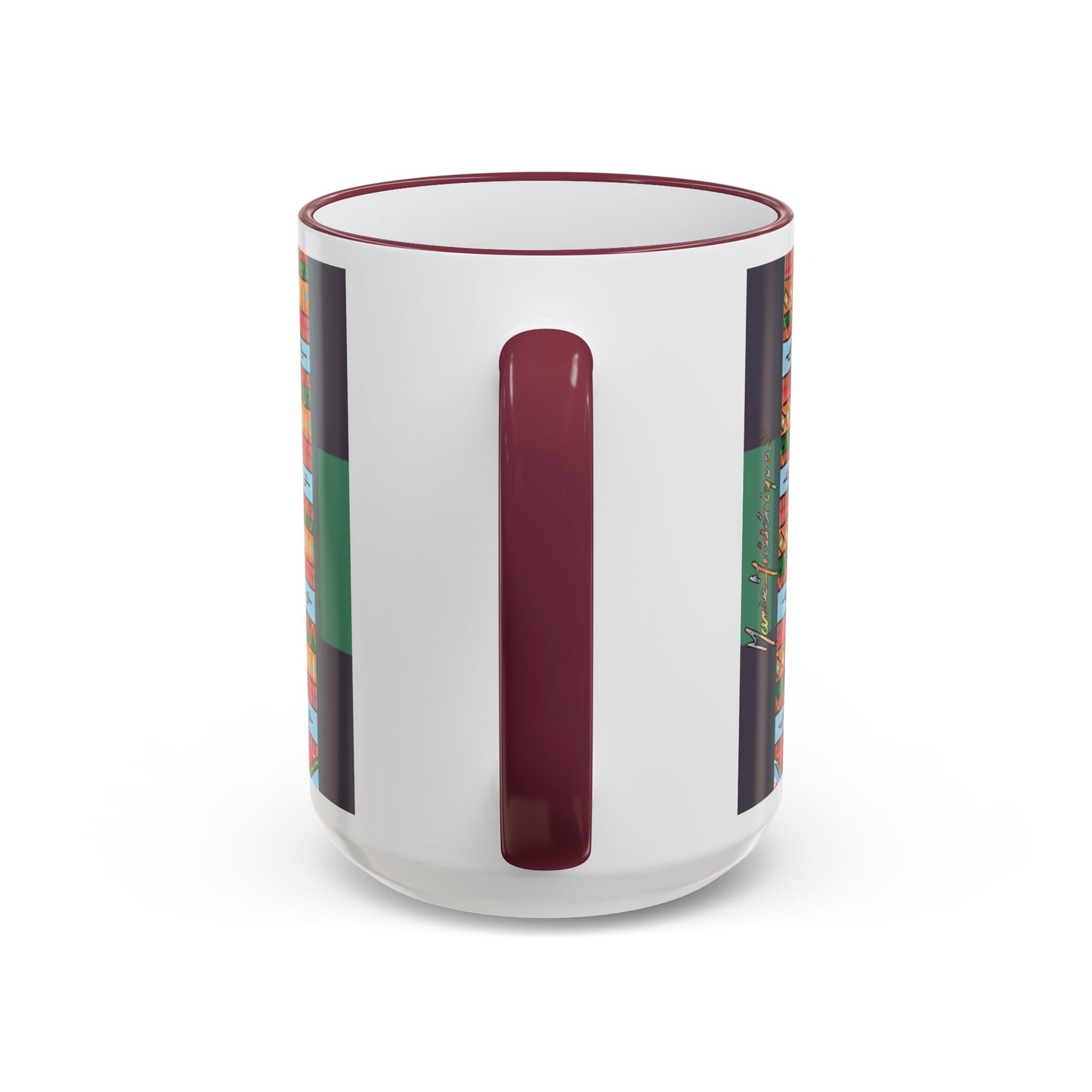Colorful Folk Art Rim-Handle Mug — Vibrant Village Scene (11oz, 15oz) by artist Marie Frederique
