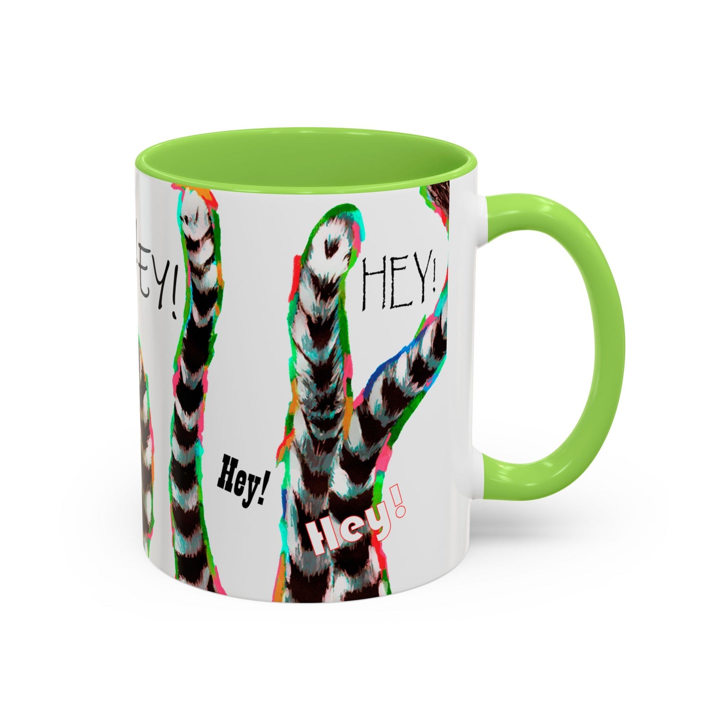 Lemurs from Madagascar scrambling to say "Hey!" - Colorful Mug by Artist Marie Frederique