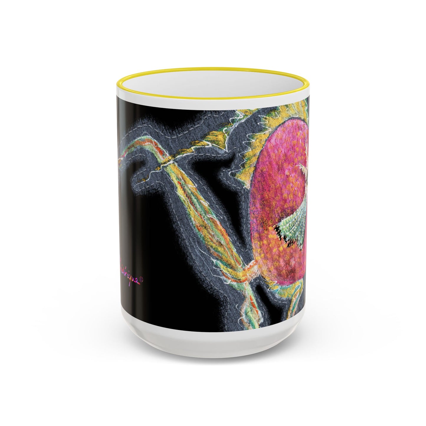 Rose fish Accent Rim Mug – Artistic Aquarium Coffee Cup (11oz & 15oz) by artist Marie Frederique