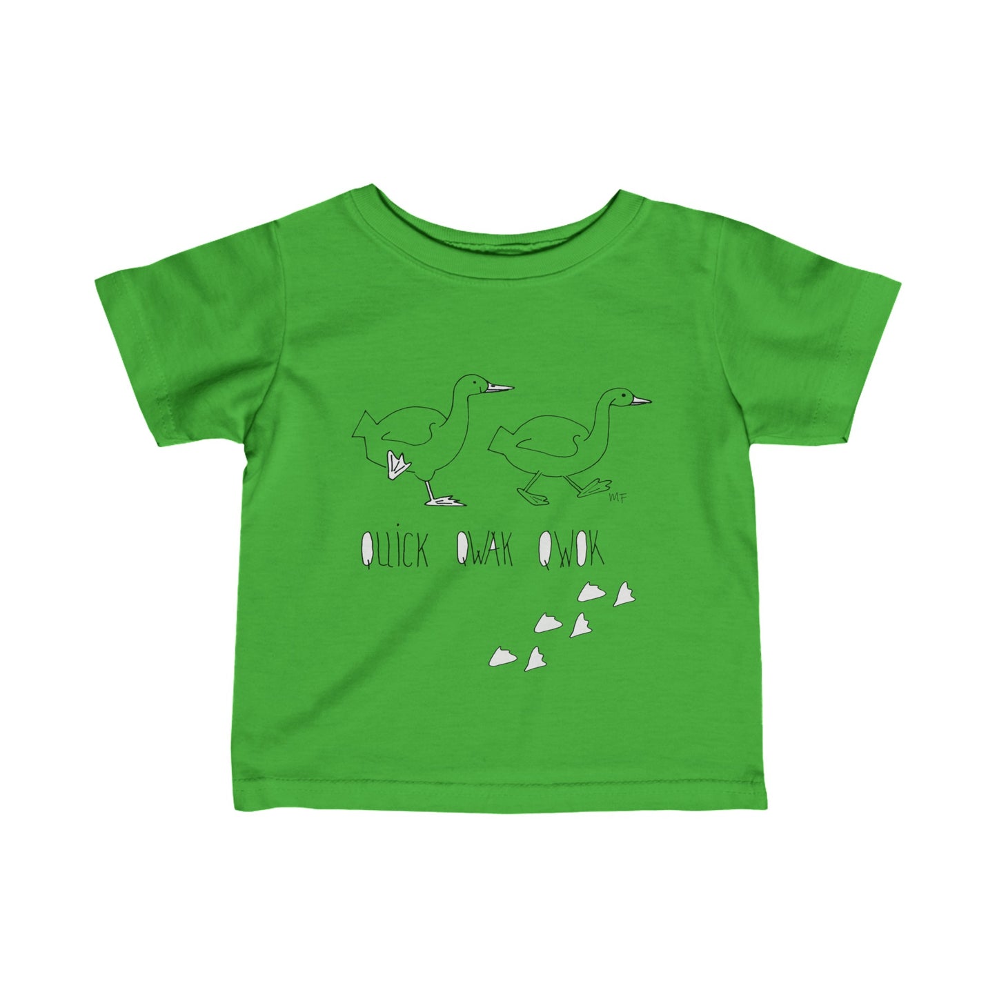 Crazy Duck Kid, Quik, Qwak, Qwok  Marching ducks - by artist Marie Frederique, Infant Fine Jersey Tee