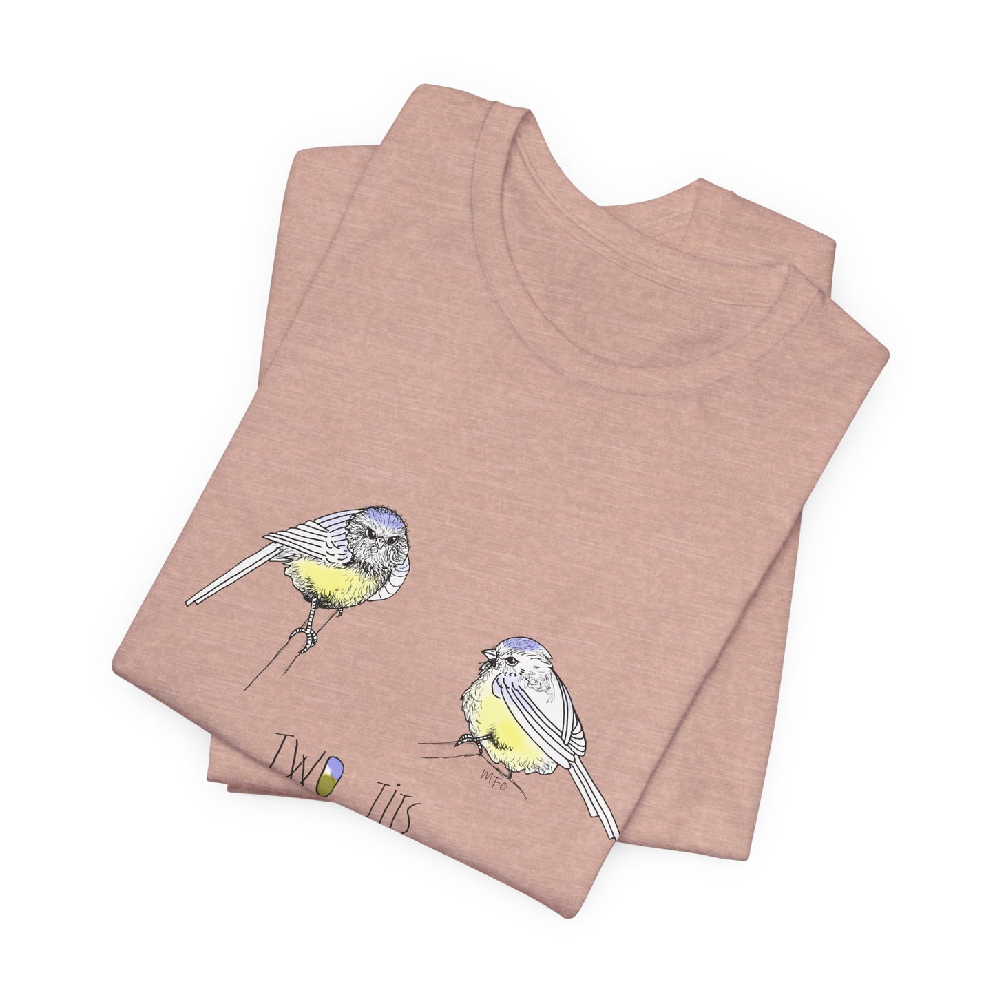 Cute Bird Graphic Tee - "Two Tits" Unisex Jersey Short Sleeve Shirt by artist Marie Frederique