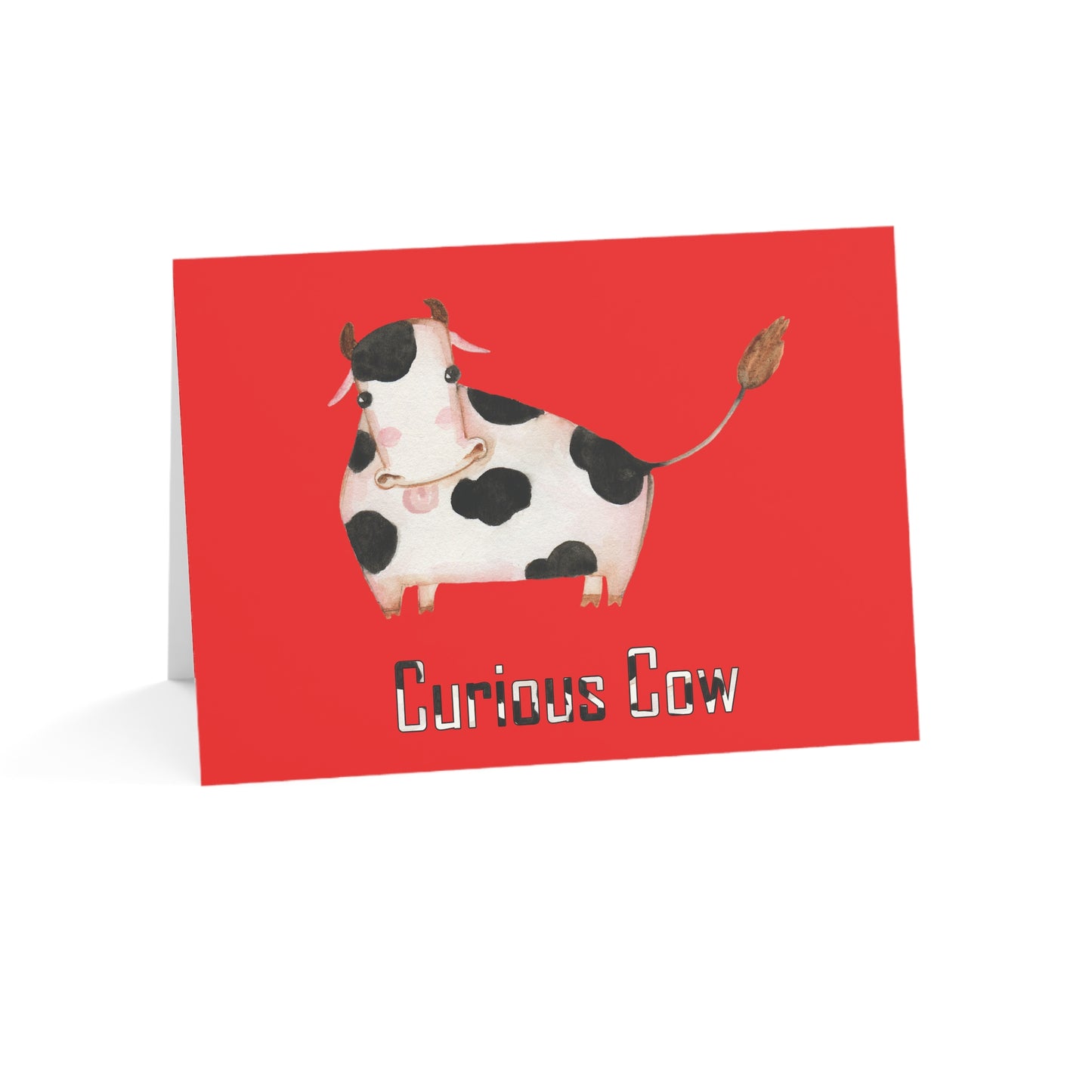 Cow - Curious Cow in red, blank Greeting Card by Artist Marie Frederique