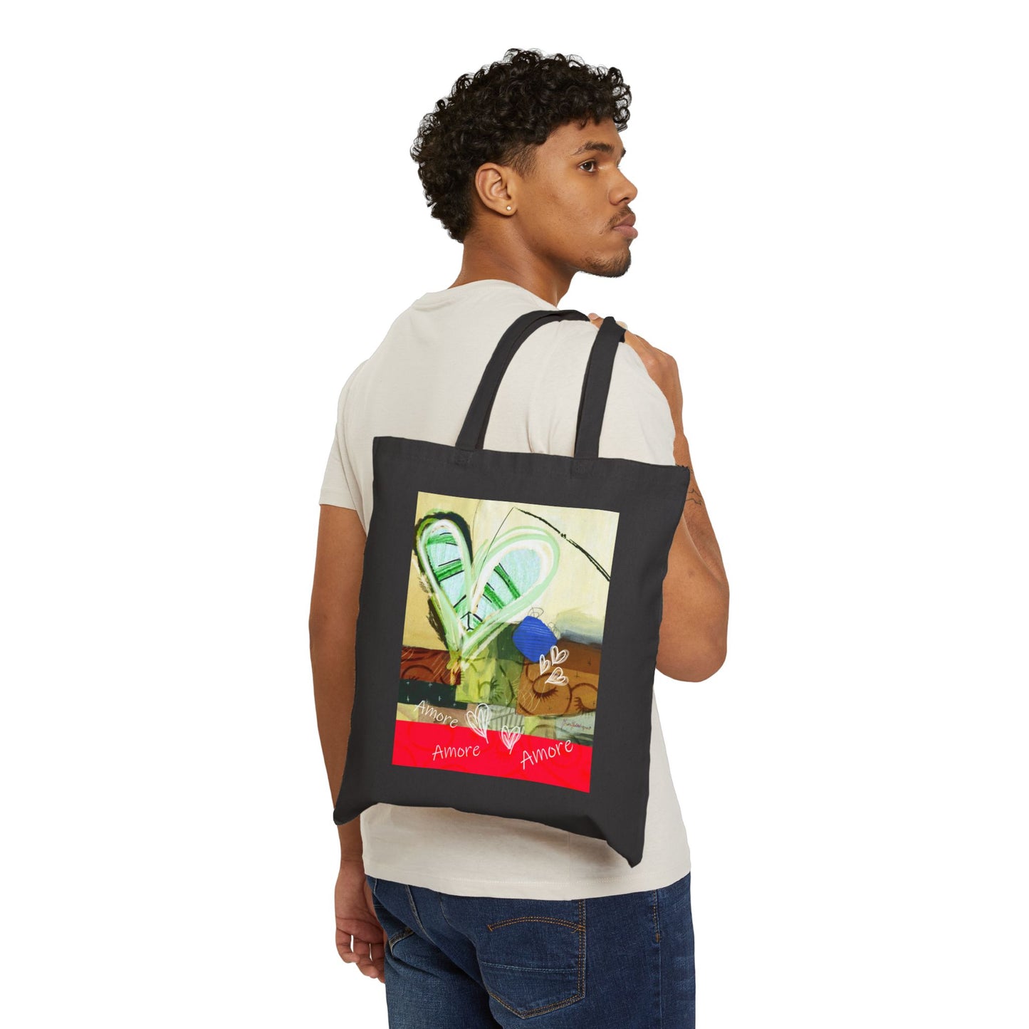 Amore Cotton Canvas Tote Bag Abstract Art printed on both sides by artist Marie Frederique