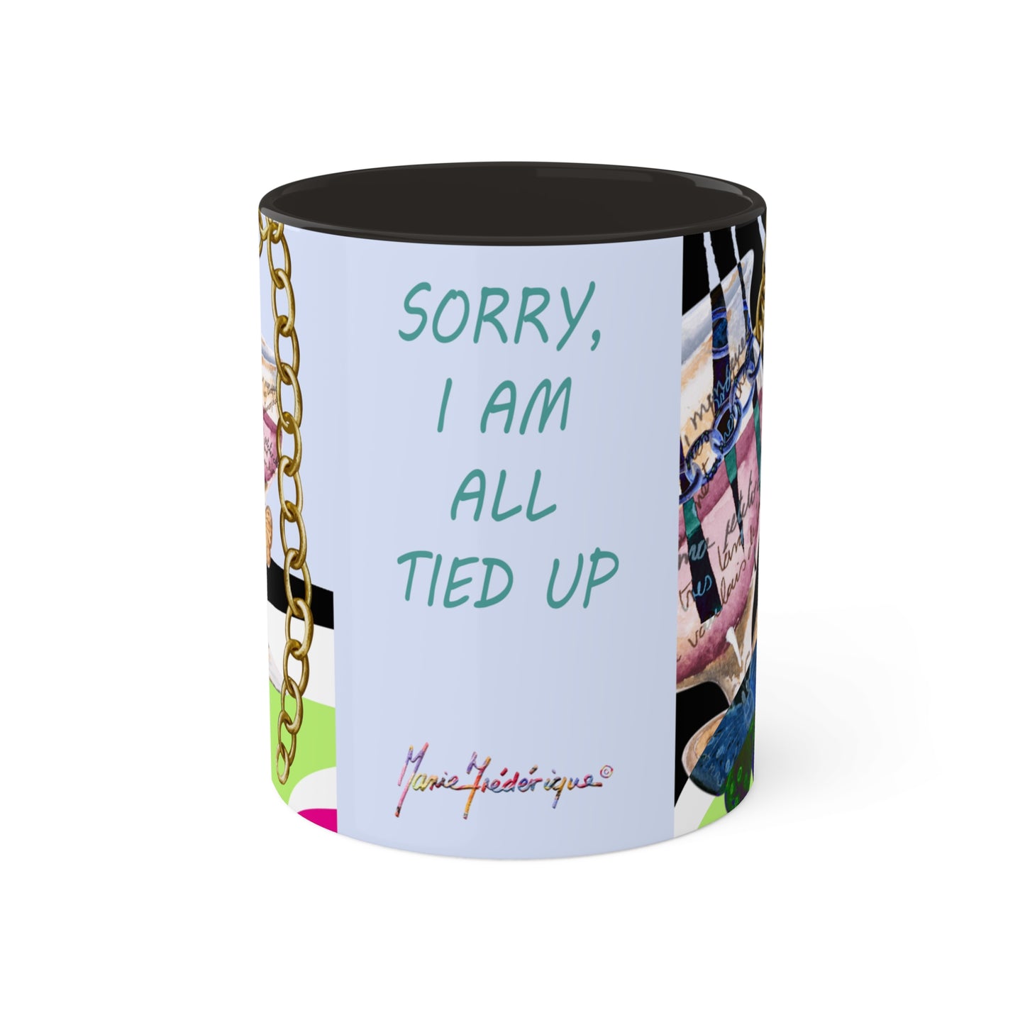 Haute Couture Colorful Mug in 4 color options of Black, Light Green, Light Blue and Pink 11oz By Artist Marie Frederique