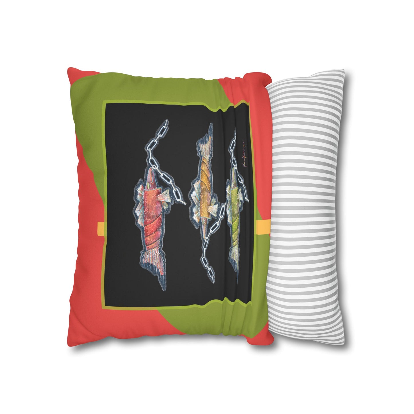 Trio Snout fish Faux Suede Pillowcase — Colorful Nautical Chain Fish by artist Marie Frederique
