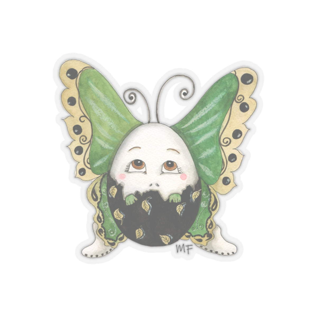 Butterfly egg, Metamorphosis Stickers, watercolor image printed by artist Marie Frederique