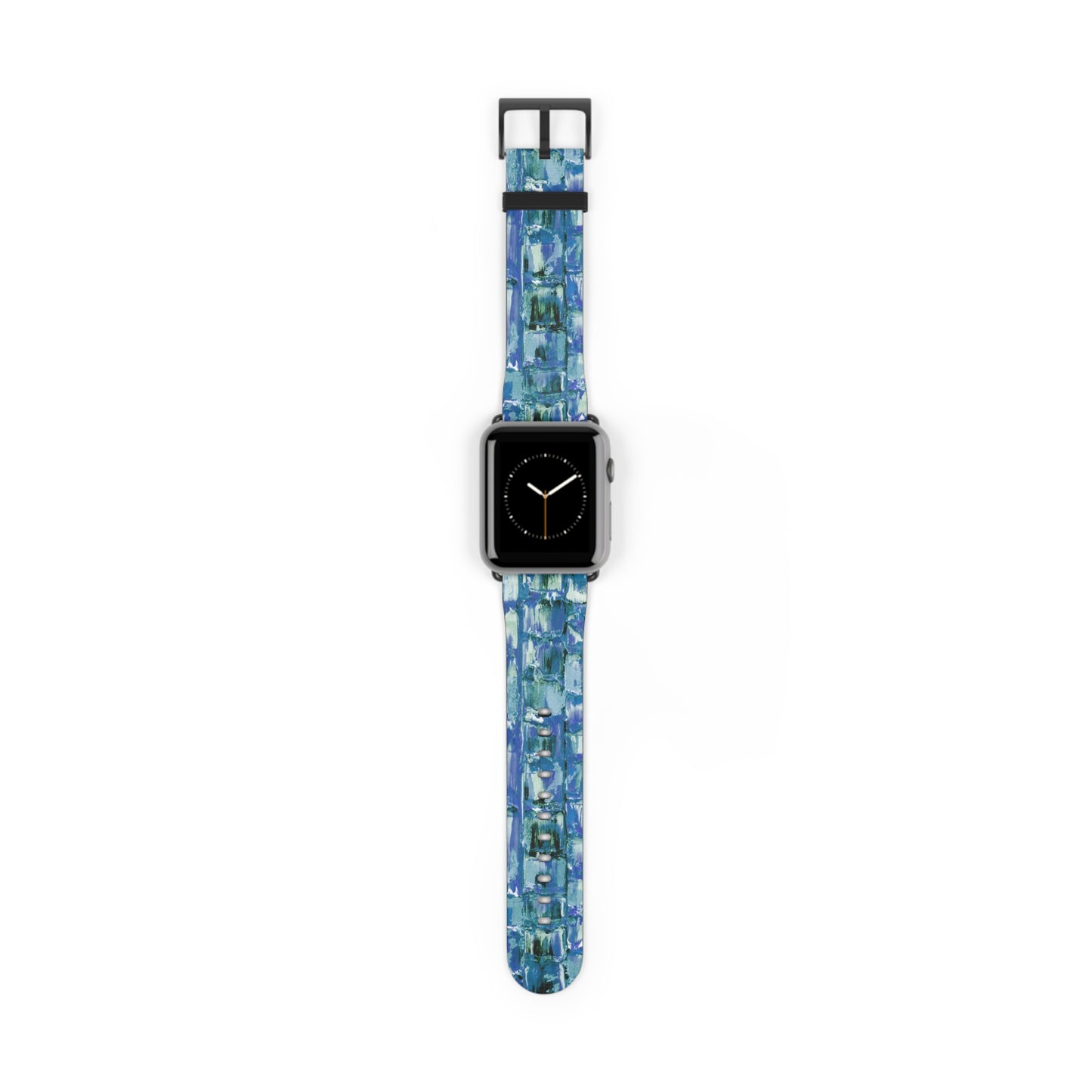 Abstract Series, Fun Blue & White toned pallet knife faux leather Watch Band by artist Marie Frederique