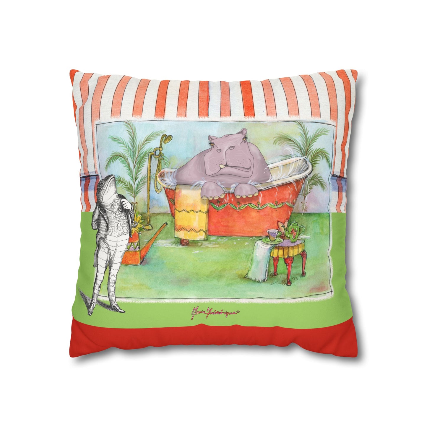 Hippo Bathtub Faux Suede Pillowcase – by artist Marie Frederique