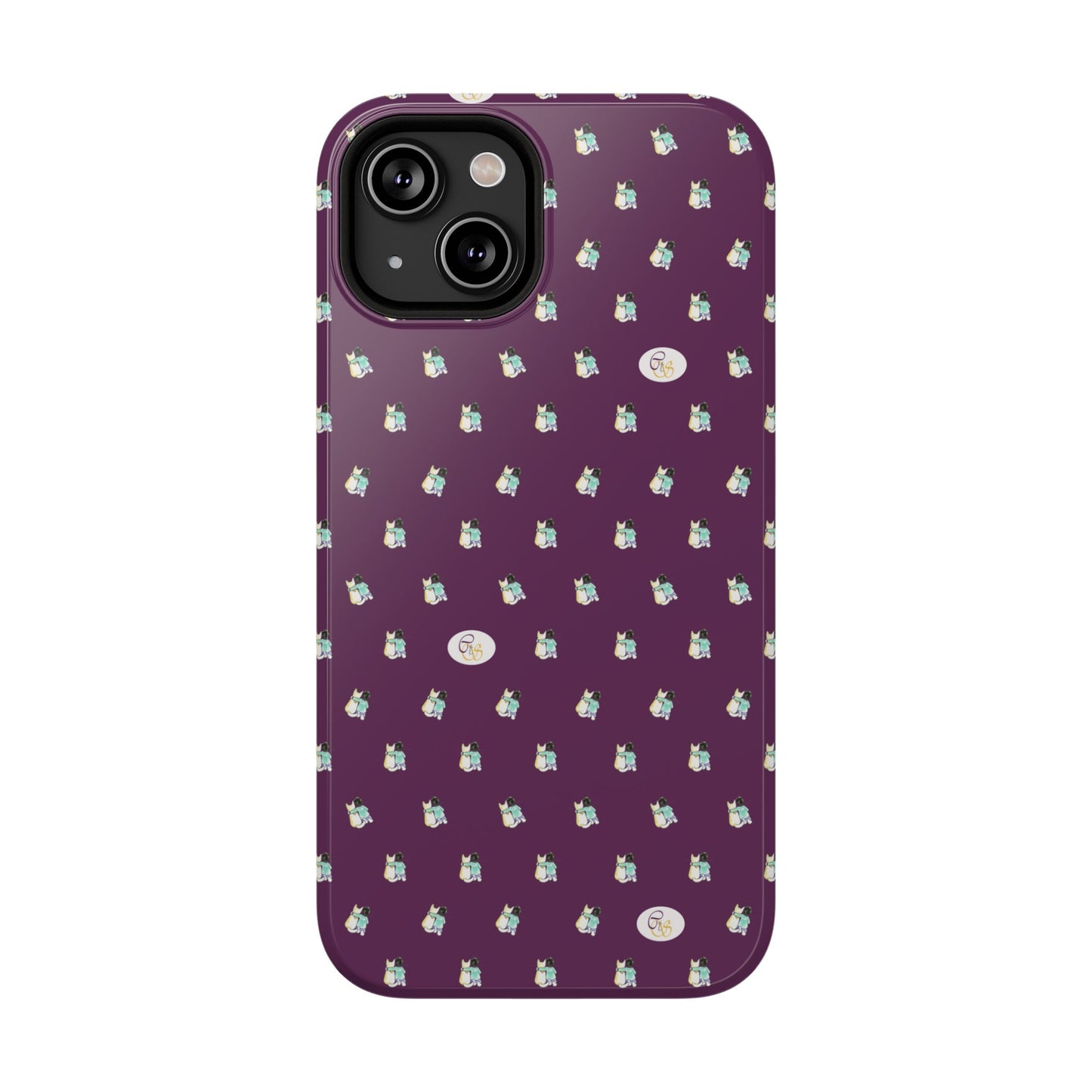 CTS Purple - repeat pattern boy and dog, Impact-Resistant Phone Cases by artist Marie Frederique