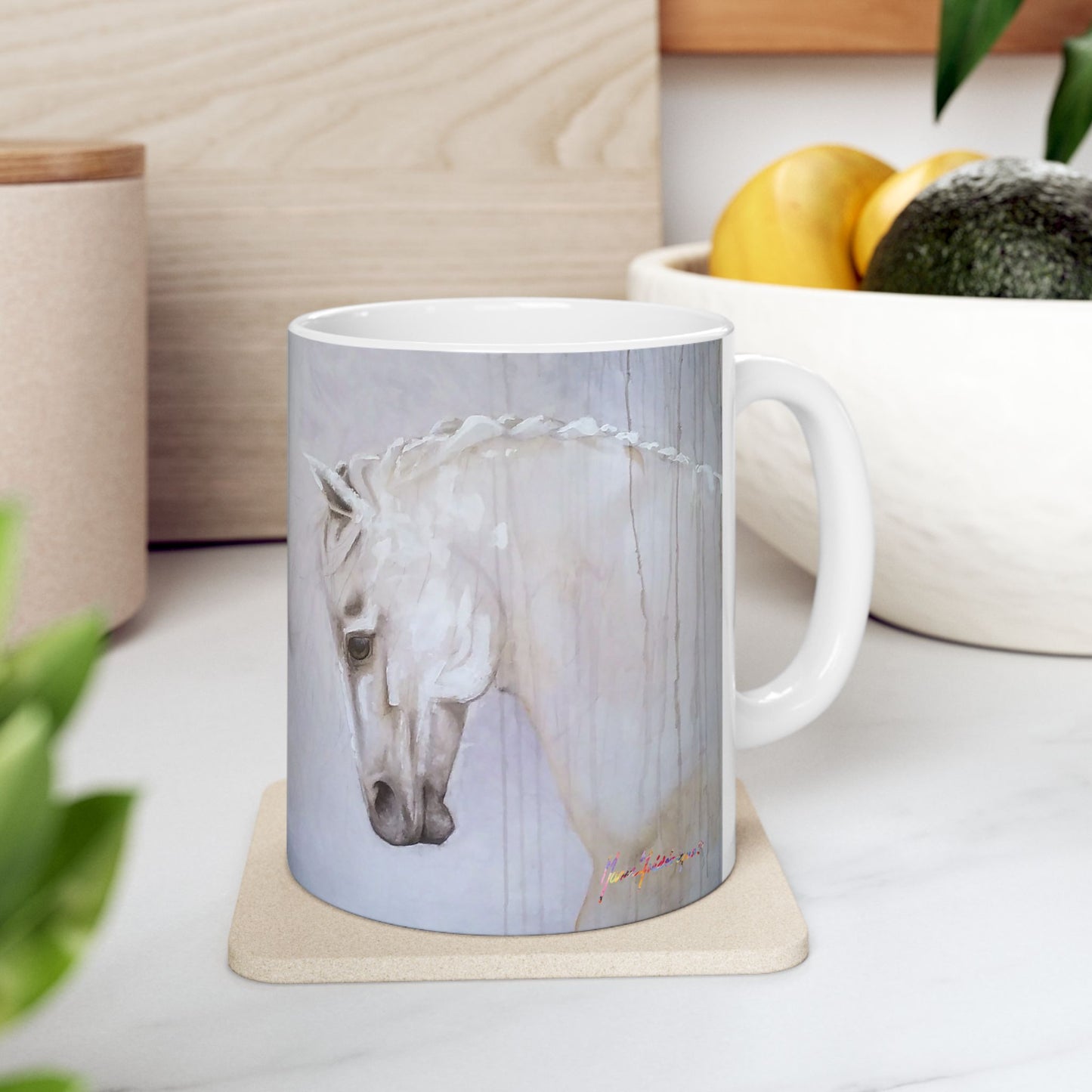 CTS White horse 1, Ceramic Mug, 11oz by Artist Marie Frederique