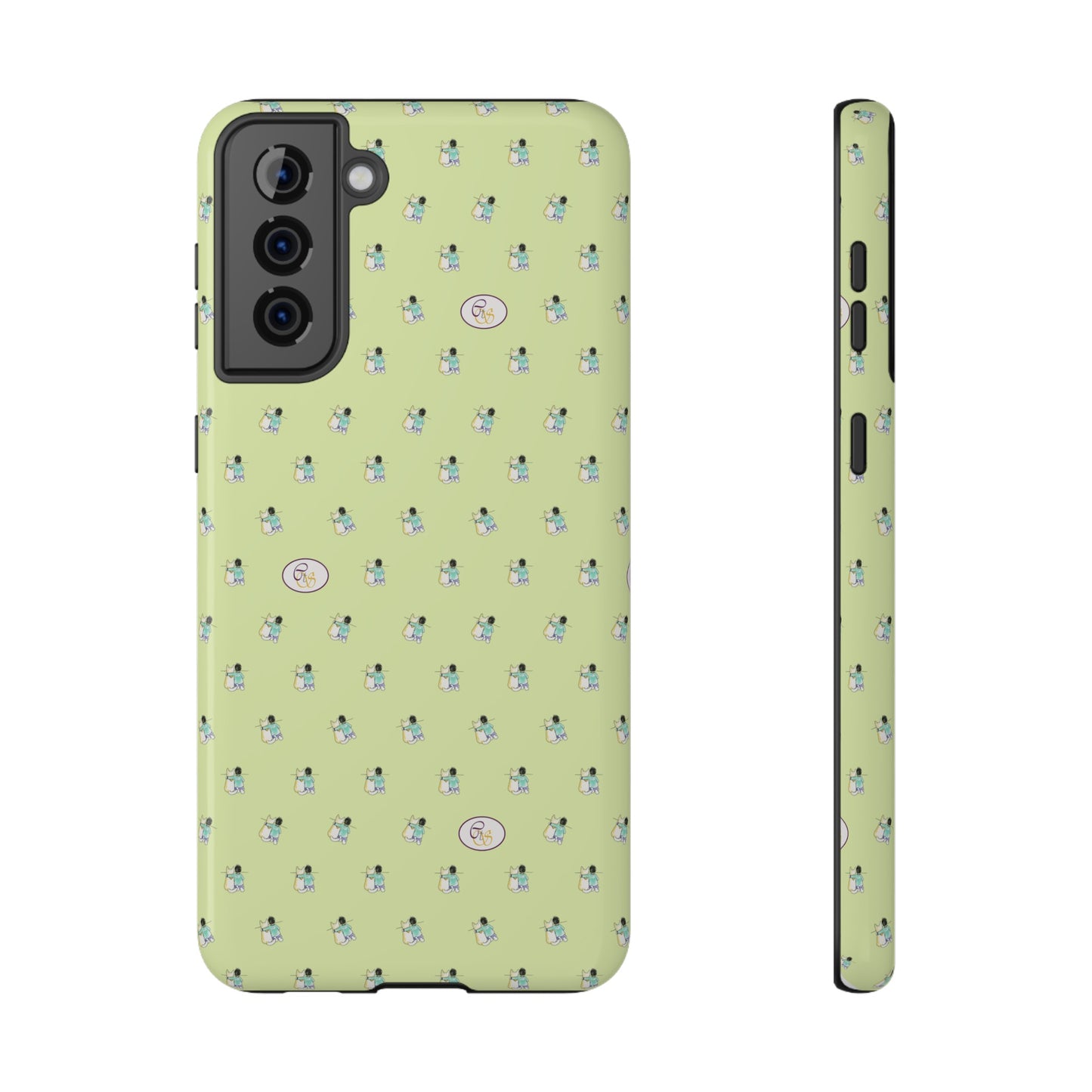 CTS Light Green - repeat pattern boy and dog, Impact-Resistant Phone Cases by artist Marie Frederique