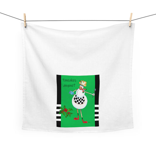 Christmas Tea Towel, Pancakes anyone? Snowman by artist Marie Frederique