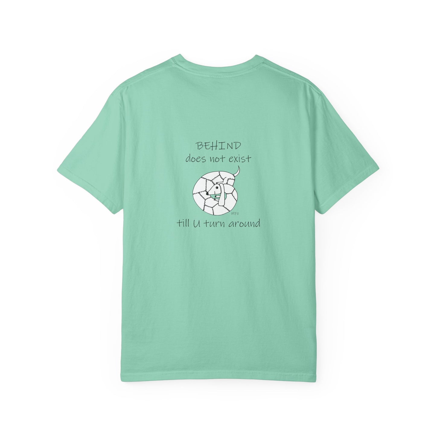 Behind Does Not Exist T-Shirt — Minimalist Broken Clock Graphic Tee by artist Marie Frederique