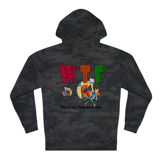 Thanksgiving WTF - Wine, Turkey and Friends (Printed on the back only) - Unisex Hooded Sweatshirt by artist Marie Frederique