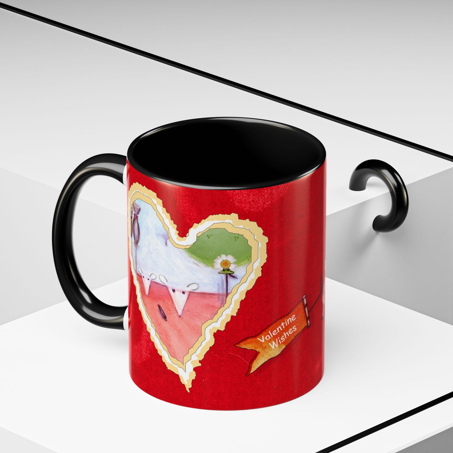 Valentine Watermelon wishes with flying pig - Accent Coffee Mug (11, 15oz) by artist Marie Frederique