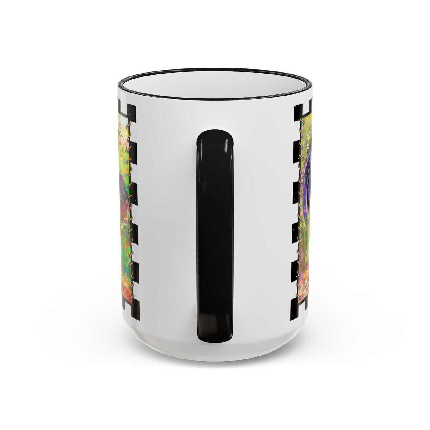 Checkerboard, Slo Mo & Sylvester Rooster Accent Rim Mug — Colorful Farmhouse Coffee Cup (11oz & 15oz) by artist Marie Frederique