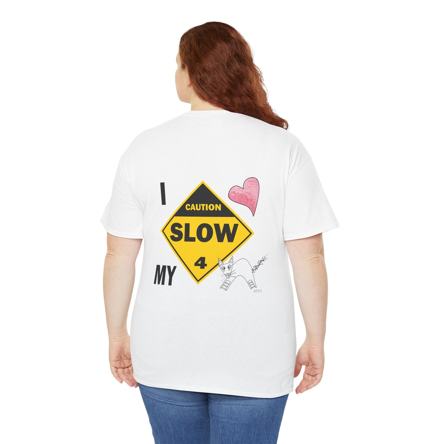 Slow, Caution - I love my cat, Tee Unisex Heavy Cotton Tee by artist Marie Frederique