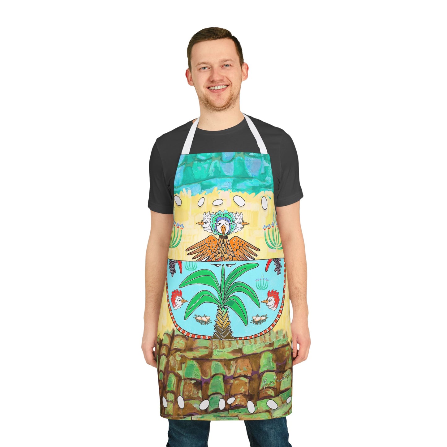 Tropical Dancing Chicken Kitchen Apron by artist Marie Frederique