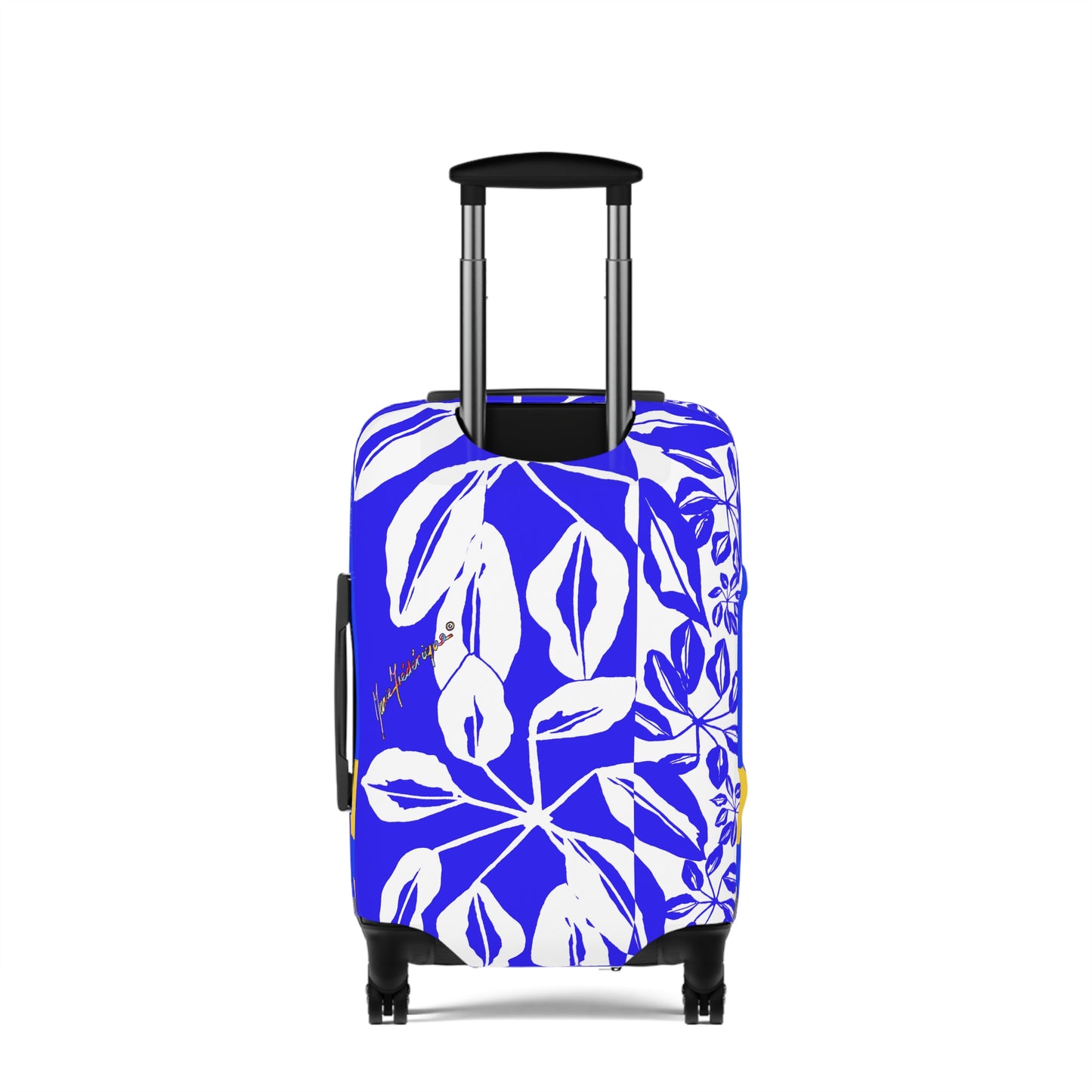 Luggage Cover, Tropical Leaves Blue and White by artist Marie Frederique