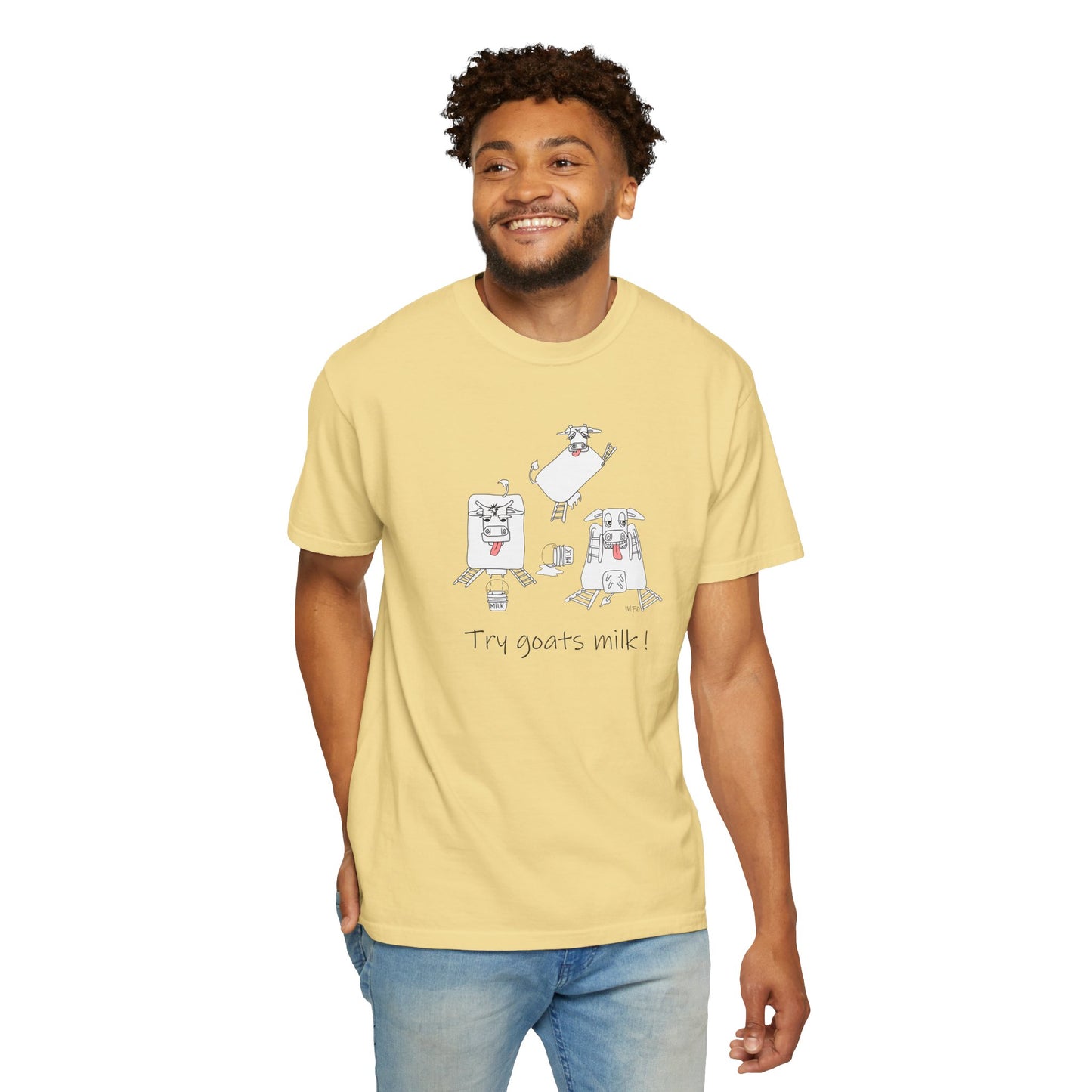 Goat milk lovers, Ranch Cow T-Shirt by artist Marie Frederique